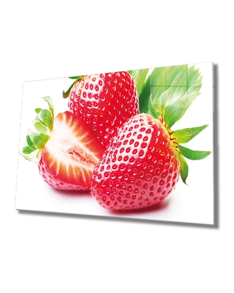Çilek Dekoratif ve Modern Cam Tablo Strawberry Art