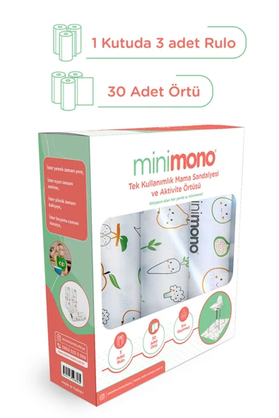 MİNİMONO Mama Sandalyesi Altı Ve Aktivite Örtüsü 3 Rulo 30 Adet - Sevimli Meyveler - 7