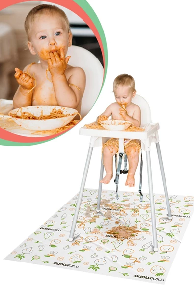 MİNİMONO Mama Sandalyesi Altı Ve Aktivite Örtüsü 3 Rulo 30 Adet - Sevimli Meyveler - 5