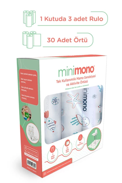 MİNİMONO Mama Sandalyesi Altı Ve Aktivite Örtüsü 3 Rulo 30 Adet - Deniz Canlıları - 7