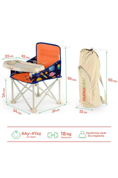 MİNİMONO Plus 0-4 Yaş Portatif Katlanır Yükseltici Mama Sandalyesi Bebek Çocuk Kamp Sandalyesi - 8