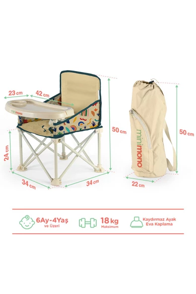 Minimono Plus Portatif Katlanır Mama Sandalyesi Bej - 3