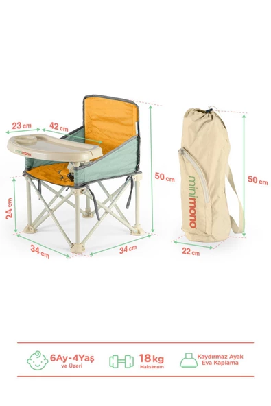 MİNİMONO Plus 0-4 Yaş Portatif Katlanır Yükseltici Mama Sandalyesi Bebek Çocuk Kamp Sandalyesi - 3