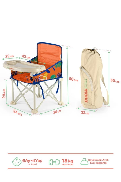MİNİMONO Plus 0-4 Yaş Portatif Katlanır Yükseltici Mama Sandalyesi Bebek Çocuk Kamp Sandalyesi - 3