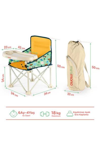 MİNİMONO Plus 0-4 Yaş Portatif Katlanır Yükseltici Mama Sandalyesi Bebek Çocuk Kamp Sandalyesi - 2