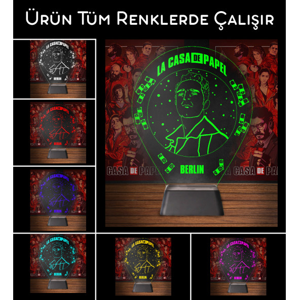 Lacasa de papel Berlin Figürlü Üç Boyutlu Doğum Günü Hediyesi Gece Lambası(LCDP1) - 2