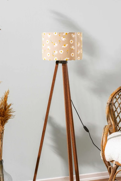 Rivaİstanbul Vizon Papatya Silindir Başlık Ahşap Üç Ayaklı Lambader - Resim 4