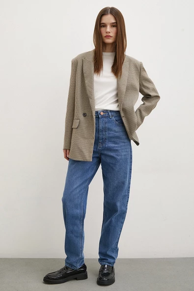 Yüksek Bel Dar Paça Mom Jean Mavi - 5