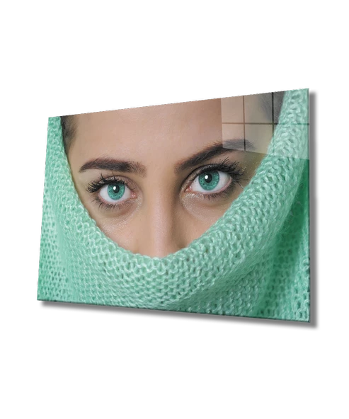 Kadınlar Turkuaz Göz Dekoratif ve Modern Cam Tablo Women Turquoise Eye