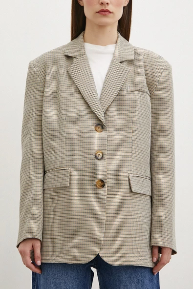 Ekose Blazer Ceket Kahve - 4