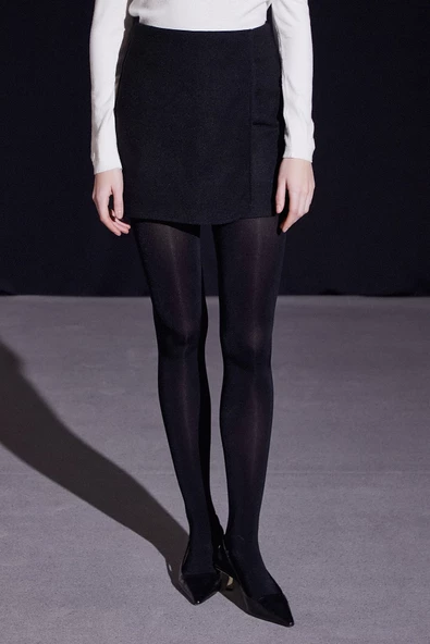 Önü Katlı Kaşe Etek Siyah - 4