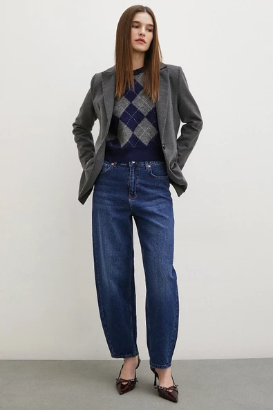 Yüksel Bel Mom Jean Lacivert - 2