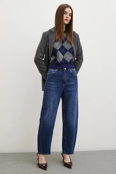 Yüksel Bel Mom Jean Lacivert - 4