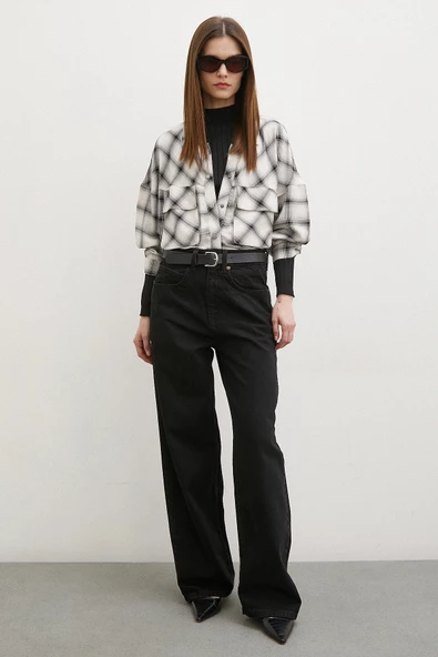 Körüklü Cepli Ekose Gömlek Krem - Resim 4