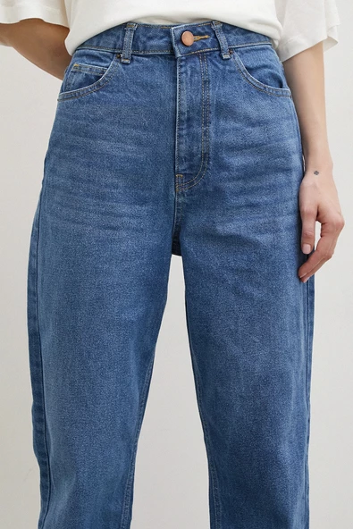 Yüksek Bel Dar Paça Mom Jean Mavi - 6