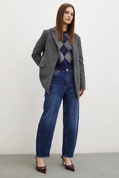 Yüksel Bel Mom Jean Lacivert - 3