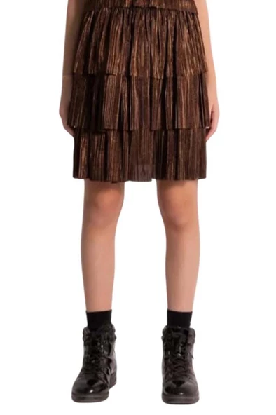 Kız Çocuk Parlak Kumaş Varaklı Bluz Pliseli Metal Rengi Etekli Takım - Resim 3