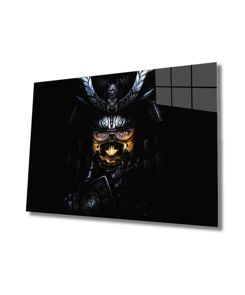 Kadınlar Siyah Japon Samurai Dekoratif ve Modern Cam Tablo - Resim 2