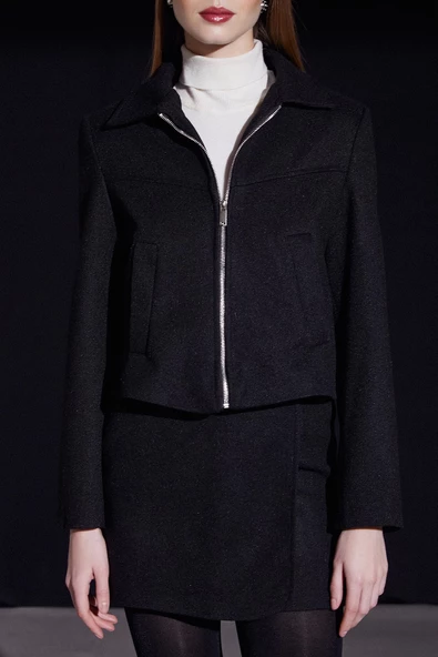 Önü Katlı Kaşe Etek Siyah - 6