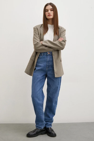 Yüksek Bel Dar Paça Mom Jean Mavi - 3