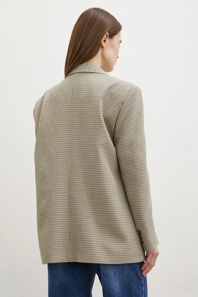 Ekose Blazer Ceket Kahve - 6
