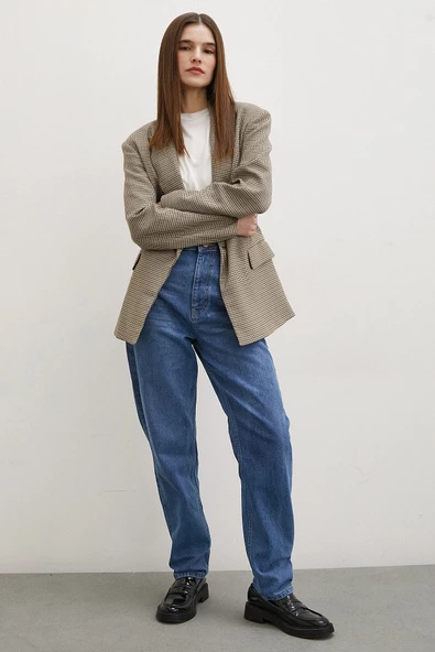 Yüksek Bel Dar Paça Mom Jean Mavi - 2