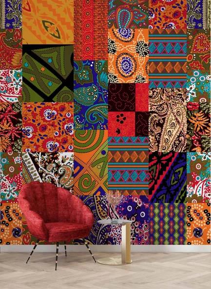 Rengarenk Motif Çizim Desenli Duvar Kağıdı - 6