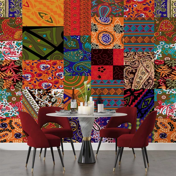 Rengarenk Motif Çizim Desenli Duvar Kağıdı - 5