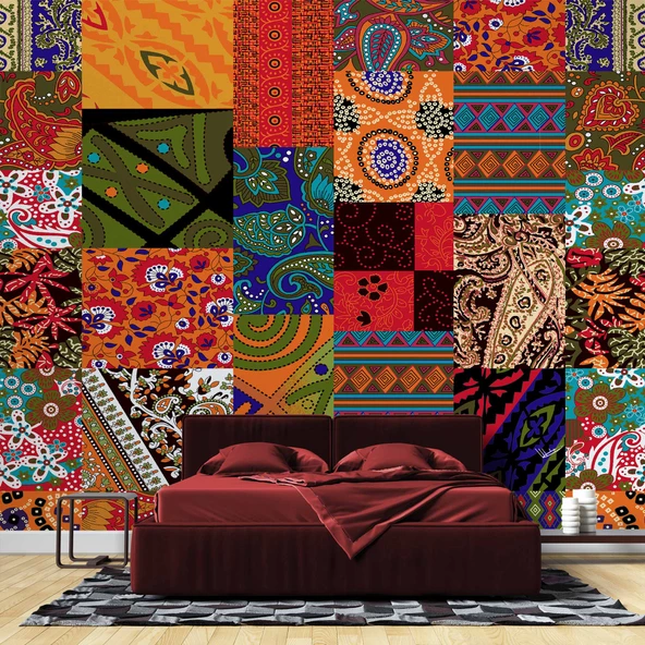 Rengarenk Motif Çizim Desenli Duvar Kağıdı - 2
