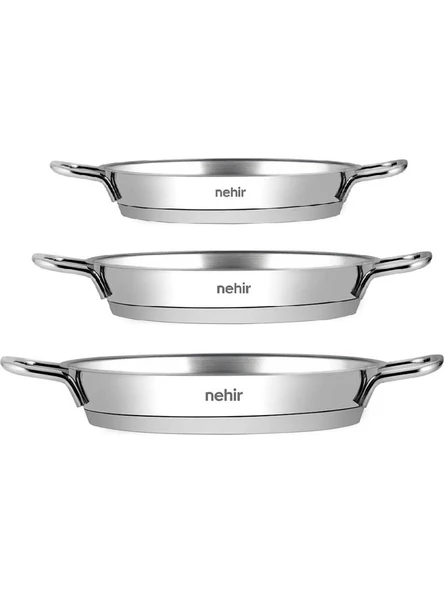 Nehir Silver İndüksiyon Uyumlu Çelik Kapaksız Omlet Sahan Set 16-18-20cm