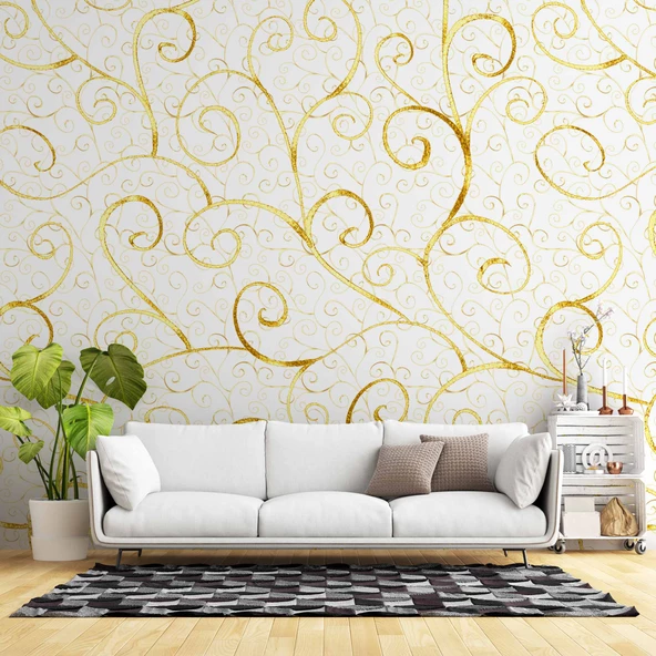 3 Boyutlu Beyaz Altın Motif Desenli Duvar Kağıdı - 1