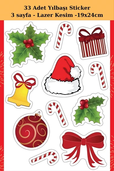 New Year Sticker 33 Adet - Yılbaşı Sticker - Yılbaşı Hediye Paketleme Sticker - Yılbaşı Süsü - ürün görseli 1