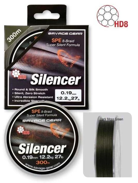Savage gear HD8 Silencer Braid 300 mt Green Örgü İp  0,36 mm - Resim 2