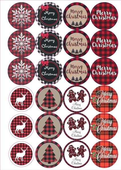 Ekoseli Yılbaşı Sticker - Ekose Sticker - Yılbaşı Hediyesi - Yılbaşı Süsleri - Paketleme Sticker - 2