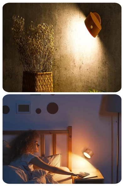 Şarjlı Mıknatıslı Duvar Aplik – 360° Dönebilen LED Ahşap Lamba, Taşınabilir ve Portatif Işık - 8