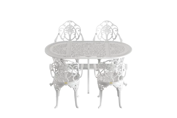 Ferforje görünümlü Plastik Oval Isparta Masa Sandalye Takımı 1 Masa 4 Sandalye Balkon, Bahçe Mobilyası - 4