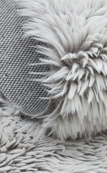 Angora Koleksiyonu Uzun Tüylü Suni Kürk Halı ANG Plain Gri - 5