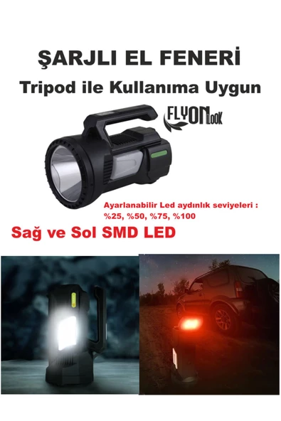 Şarjlı EL Feneri Tripod İLE Kullanıma Uygun Ayarlı Led Seviye 45 Derece Ayarlanabilir Arka Lamba - 3