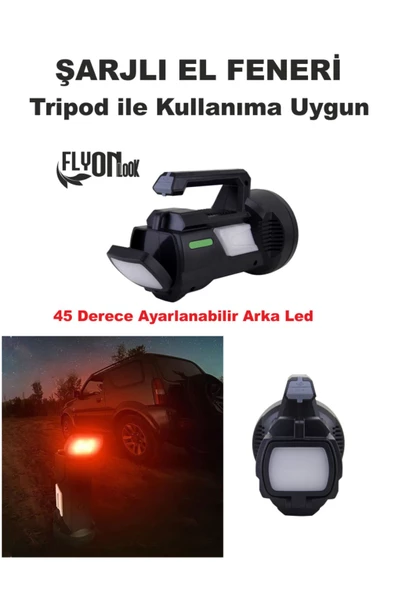 Şarjlı EL Feneri Tripod İLE Kullanıma Uygun Ayarlı Led Seviye 45 Derece Ayarlanabilir Arka Lamba - 2