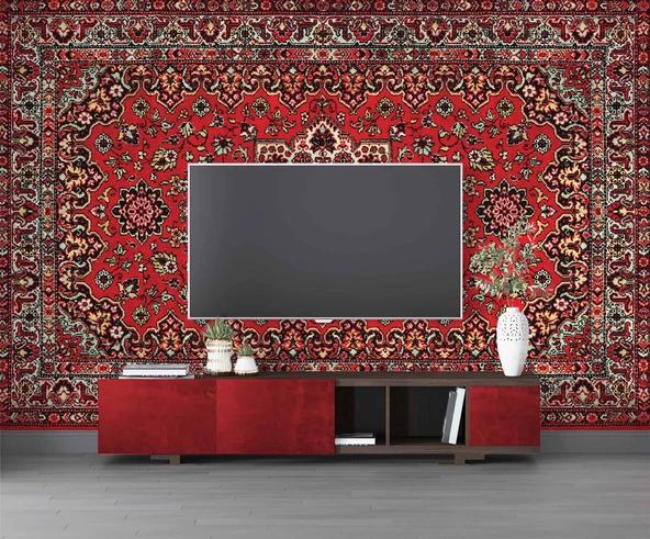 3 Boyutlu Kırmızı Halı Desenli Duvar Kağıdı - 3