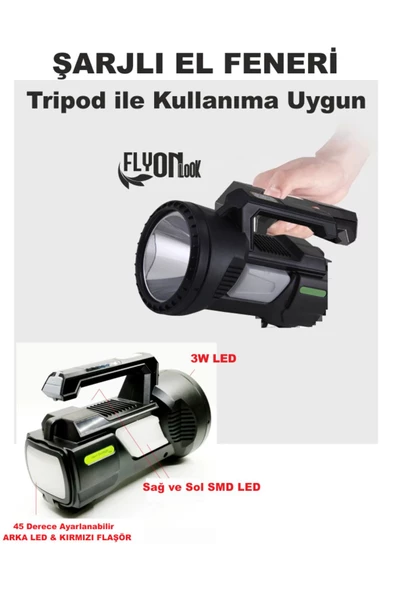 Şarjlı EL Feneri Tripod İLE Kullanıma Uygun Ayarlı Led Seviye 45 Derece Ayarlanabilir Arka Lamba