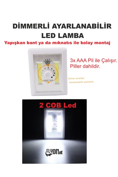 Dimmerli  Led Lamba Cob Ledli Yapişkan Veya Miknatisli Dolap Içi Mutfak Tezgah Ev Bahçe Fener - 3