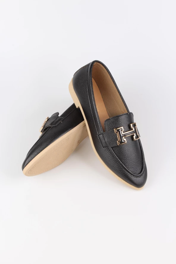 Kadın H Tokalı Sivri Burun Babet Siyah - Resim 7