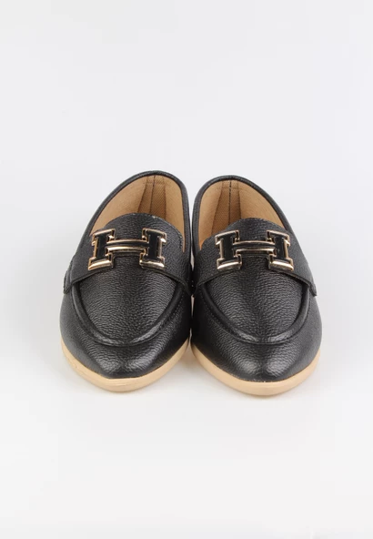 Kadın H Tokalı Sivri Burun Babet Siyah - Resim 5