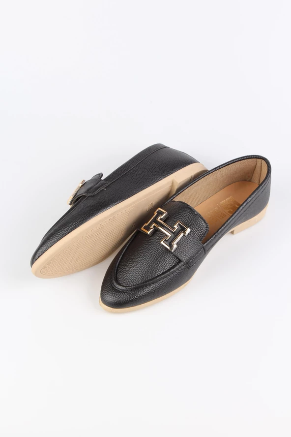 Kadın H Tokalı Sivri Burun Babet Siyah - Resim 6