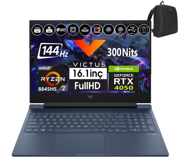 Hp Victus 16-S1023NT Amd Ryzen 7-8845HS Aı 32GB Ddr5 2tb SSD 6GB/RTX4050 WINDOWS11HOME 16.1" 144Hz Fhd Taşınabilir Bilgisayar 99Z795EA27+WEBLEGELSINÇANTA