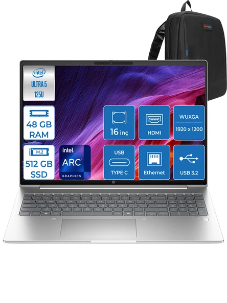 Hp Probook 460 G11 Intel Core Ultra 5 125U Ddr5 48GB 512GB SSD Intel® Aı Boost 16 Wuxga IPS Freedos Taşınabilir Bilgisayar 9Y7S7ETF13 + Zettaçanta