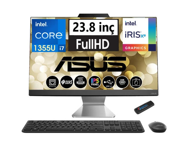 Asus A3402WBAK-I716512B0D Intel I7-1355U  64GB Ddr5 Ram 256GB SSD 23.8 Fhd IPS WINDOWS11PRO All In One Bilgisayar I716512B0D41+ZETTAUSBBELLEK