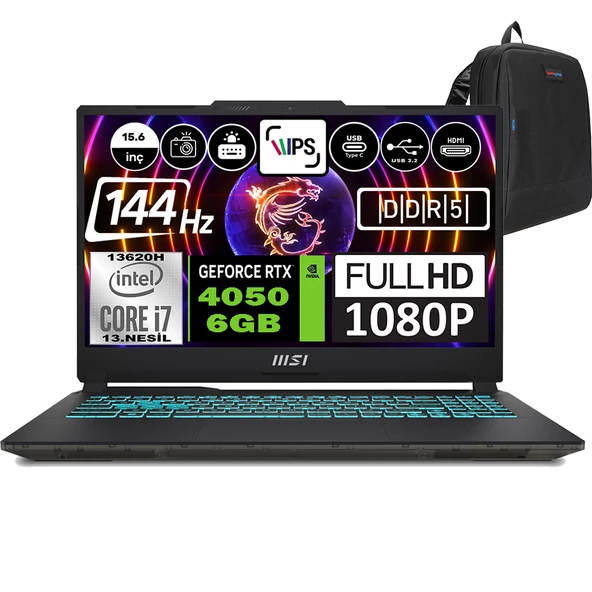 Msı Cyborg 15 Intel Core I7 13620H 16GB 4tb SSD RTX4050 6gb Windows 11 Pro 15.6" Fhd 144Hz Taşınabilir Bilgisayar A13VE1479XTRWP04 + Zetta Çanta