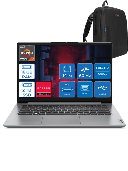 Lenovo Ideapad 1 14ALC7RYZEN™ 7 5700U 16GB 2tb SSD Windows 11 Home 14" Tn Fhd L82R3007DTXH03 + Zettaçanta